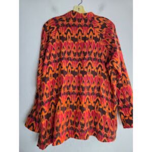 Bryn Walker Red & Brown "Ikat" Print 100% Linen Mandarin Collar Wrap size XL